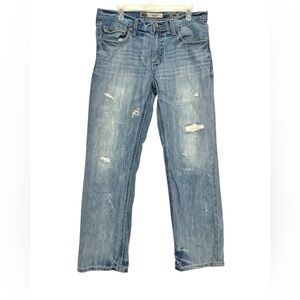 BKE Jake Men's Light‎ Blue Distressed Jeans size 34R 31L (E65)